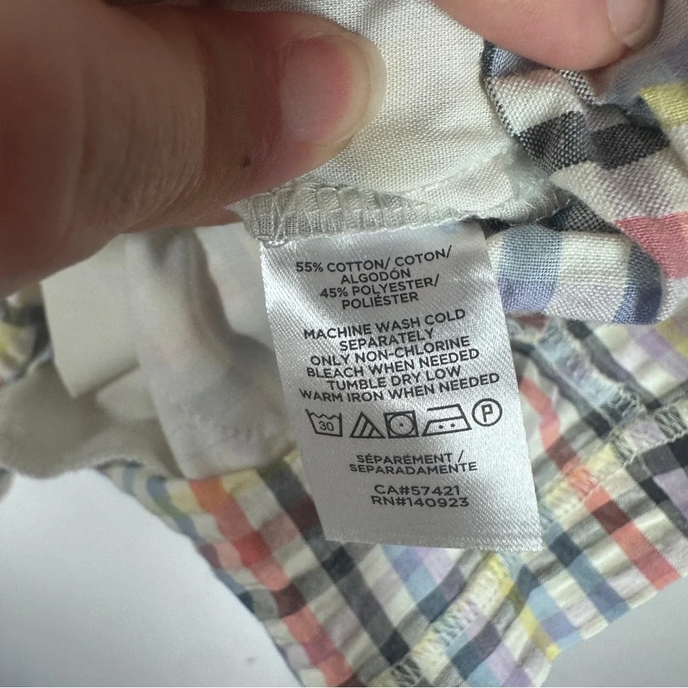 Loft Seersucker Plaid Paper Bag Waist Shorts Size Small Belt Pastel
